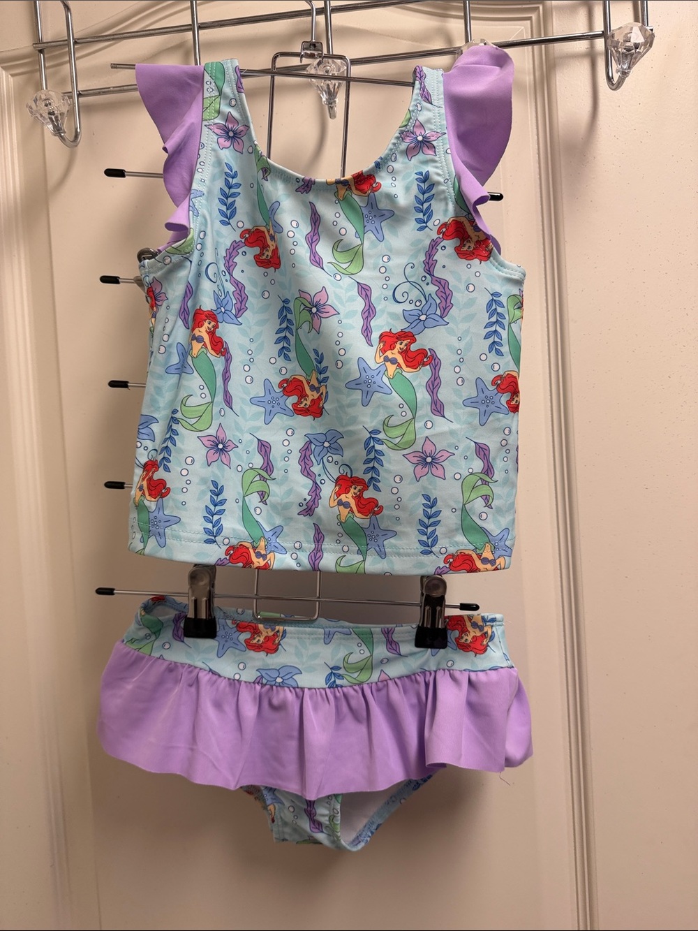 Girls Ariel The Little Mermaid Print Tankini Set with Lilac Ruffle